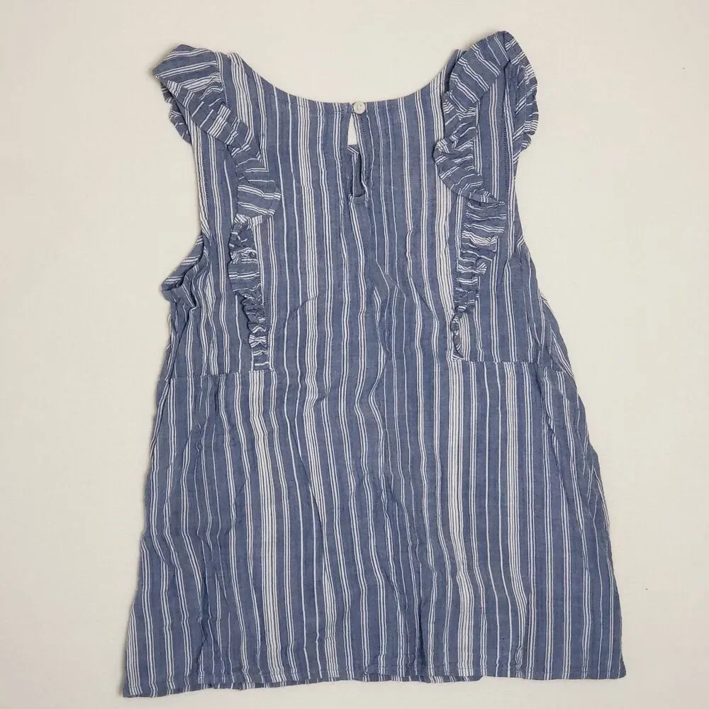 Bundle Old Navy Girls Blue Pinstipe Shirts 14/16 Ruffles Sleeveless Cottagecore